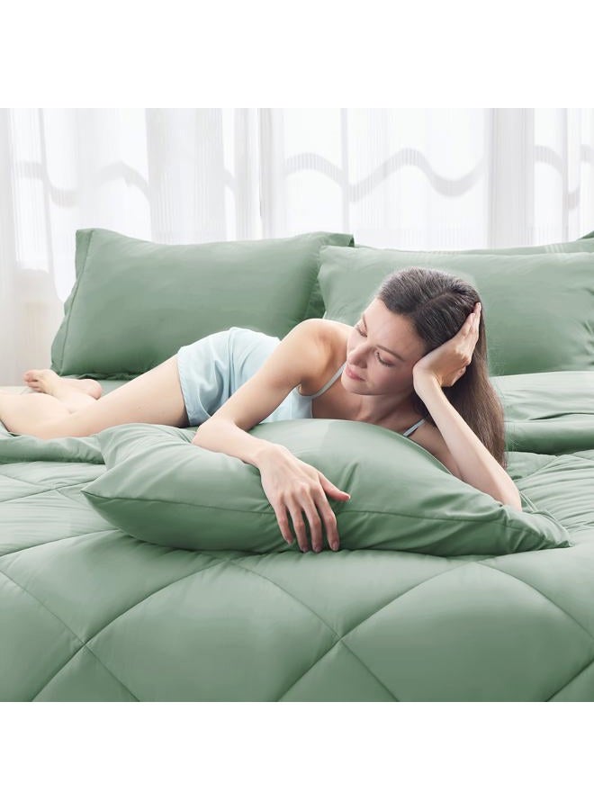 HEVUMYI Light Green Full Comforter Set - 7-Piece All Season Bed in a Bag Full, Ultra Soft Bedding Set with Comforter, Flat Sheet, Fitted Sheet, Pillowcases, Pillow Shams - Image 5