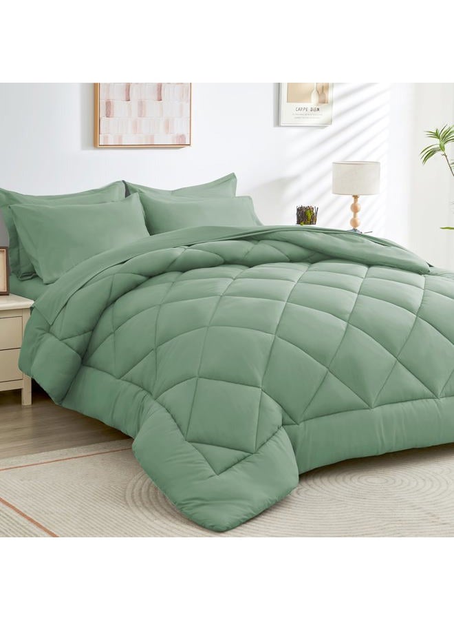 HEVUMYI Light Green Full Comforter Set - 7-Piece All Season Bed in a Bag Full, Ultra Soft Bedding Set with Comforter, Flat Sheet, Fitted Sheet, Pillowcases, Pillow Shams - Image 1