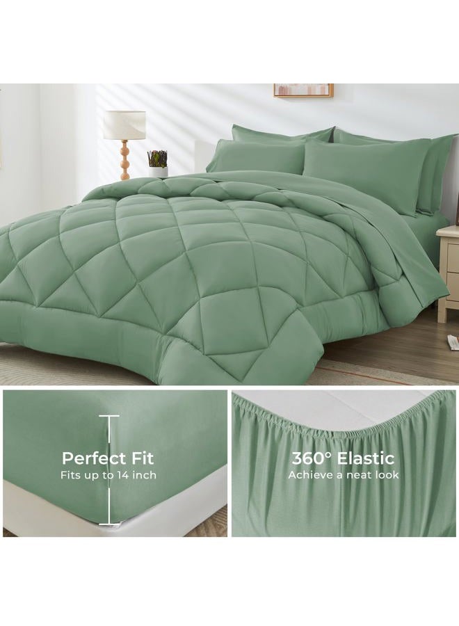 HEVUMYI Light Green Full Comforter Set - 7-Piece All Season Bed in a Bag Full, Ultra Soft Bedding Set with Comforter, Flat Sheet, Fitted Sheet, Pillowcases, Pillow Shams - Image 3