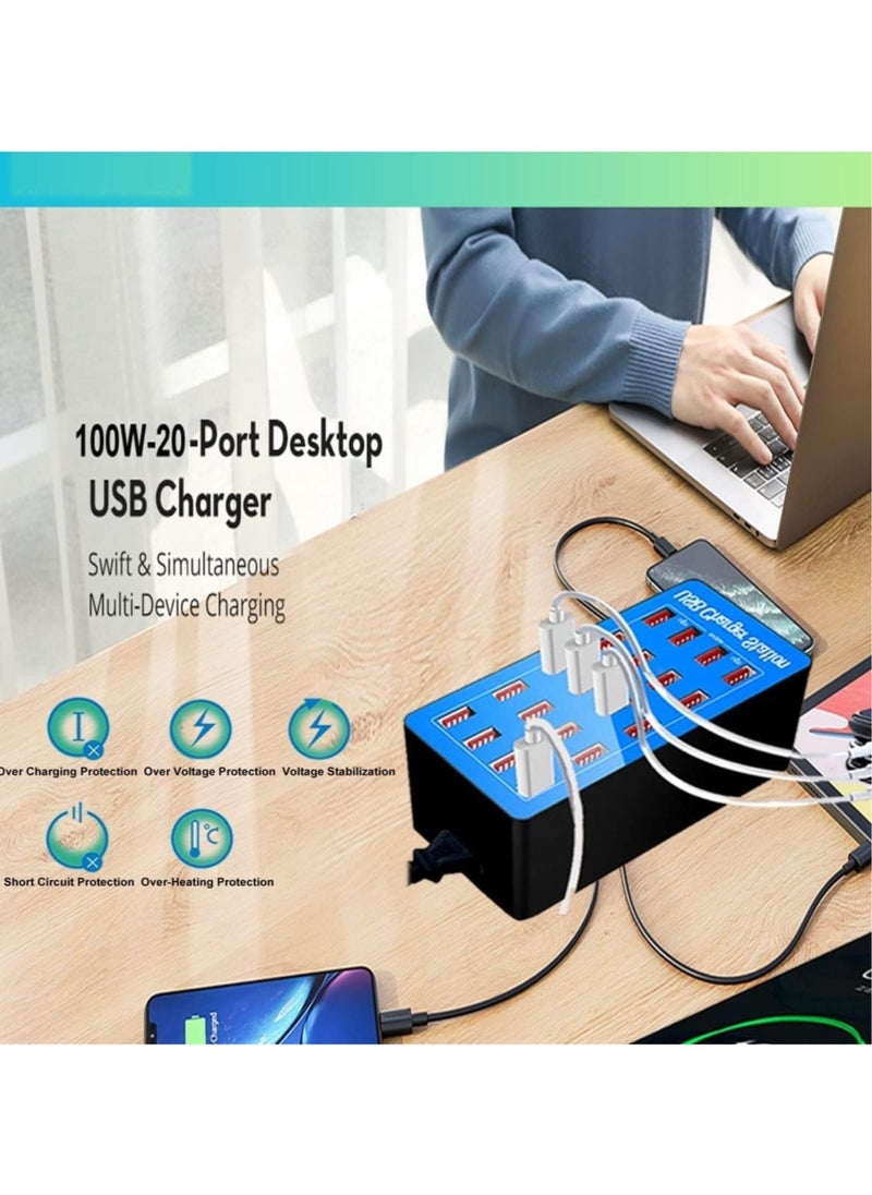 ELTRAZONE 20-Port Multi Ports USB Charger, 80W Multi-USB Charging Station, Multi-Port USB Charger with Smart Detection to charge smartphones, tablets and other USB devices.orange  - Image 3