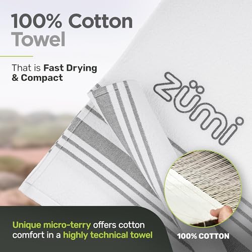 Zumi 100% Cotton Quick Dry Large Travel Towel - Soft, Thin, Compact, Highly Absorbent, Lightweight Camping Towel for Beach, Gym, Bath, Shower, Swimming, Dorm, RV - White - Image 2