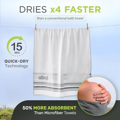 Zumi 100% Cotton Quick Dry Large Travel Towel - Soft, Thin, Compact, Highly Absorbent, Lightweight Camping Towel for Beach, Gym, Bath, Shower, Swimming, Dorm, RV - White - Image 5