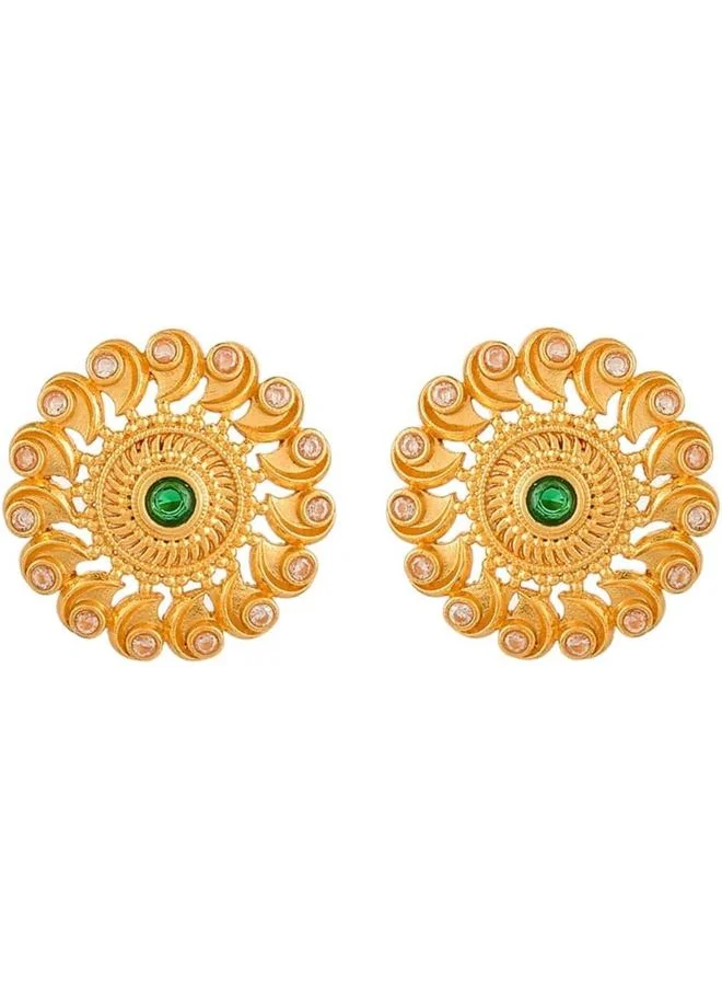 فويلا Abharan Green and White Stones Stud Earrings