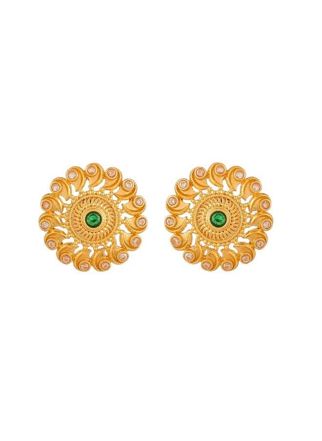 VOYLLA Abharan Green and White Stones Stud Earrings  - Image 2