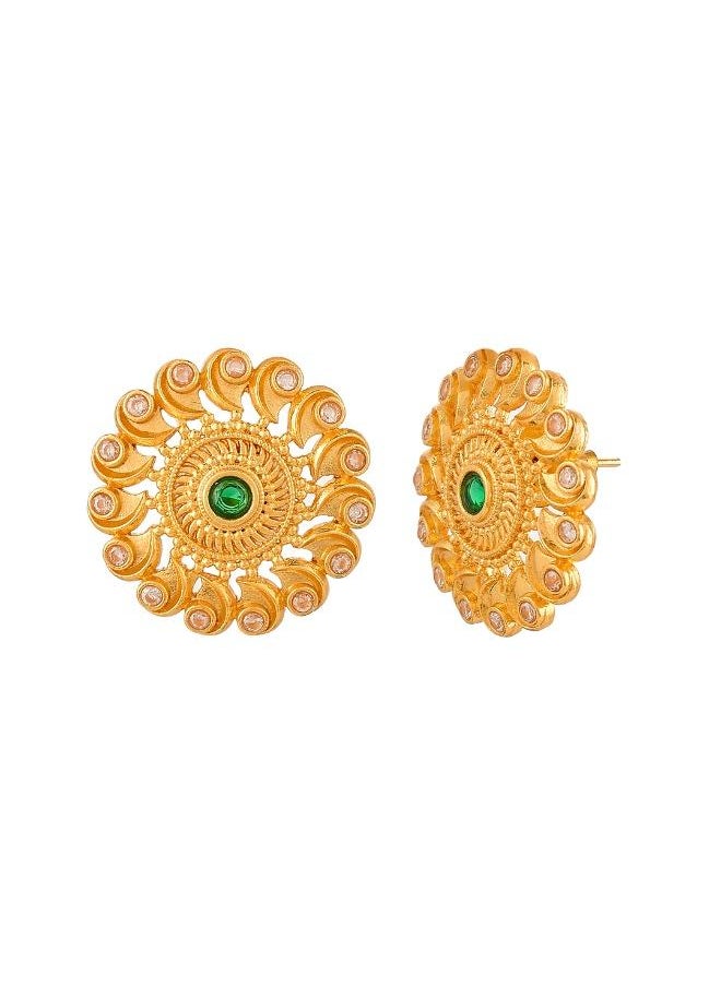 VOYLLA Abharan Green and White Stones Stud Earrings  - Image 3