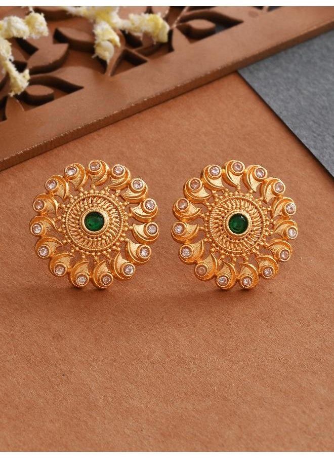 VOYLLA Abharan Green and White Stones Stud Earrings  - Image 1