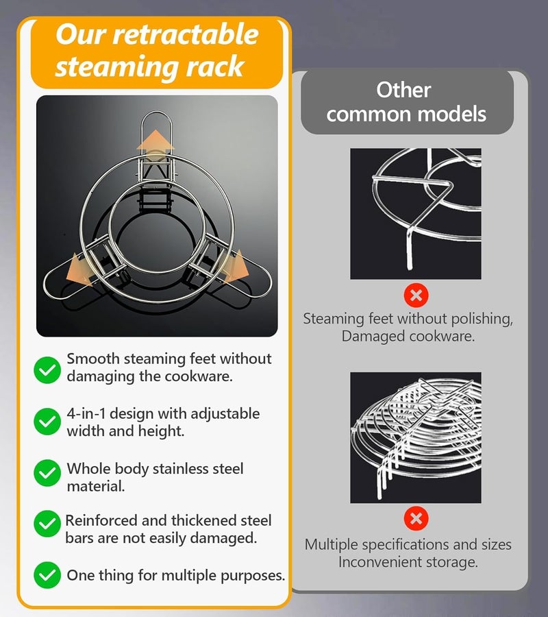 KASTWAVE Round Adjustable Steamer Rack for Pots - Expandable Stainless Steel Trivet Insert for Wok, Pans, Instant Pot, Steaming, and Cooling, Universal Fit Heatproof Cooking and Baking Helper - Image 5