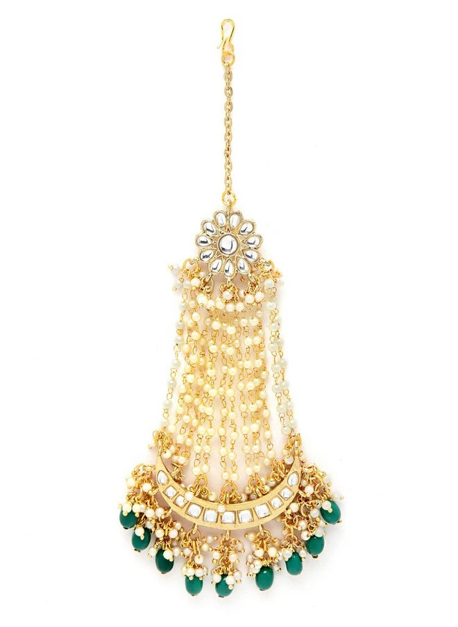 Karatcart - Karatcart Green Tumble Gold Plated Handcrafted Kundan Passa for Women - Image 1