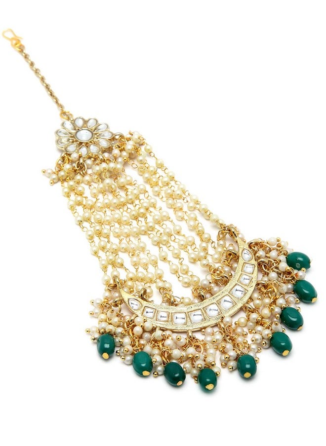Karatcart - Karatcart Green Tumble Gold Plated Handcrafted Kundan Passa for Women - Image 1