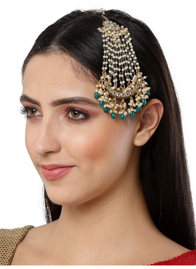 Karatcart - Karatcart Green Tumble Gold Plated Handcrafted Kundan Passa for Women - Image 1