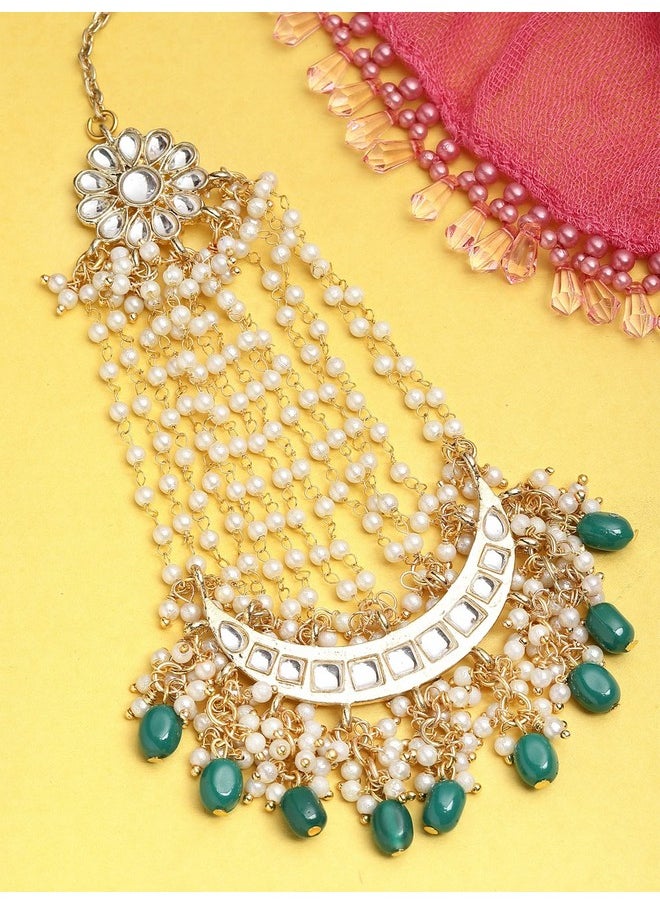 Karatcart - Karatcart Green Tumble Gold Plated Handcrafted Kundan Passa for Women - Image 1