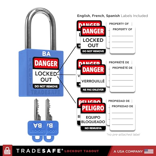 TRADESAFE Lockout Tagout Lock Sets, 10 Blue Keyed Alike Unlimited Grouping Safety Padlocks, 2 Keys Per Lock, OSHA Compliant Loto Locks, for Lock Out Tag Out Kits - Image 3