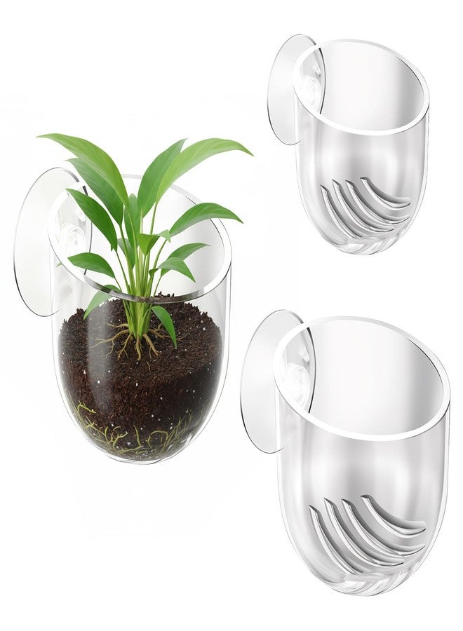 Eldraqth 3 Pcs Fish Tank Plant Holder, 2 Size ABS Suction Cup Aquarium Plant Holder Transparent Fish Tank Plants Pots Aquatic Plants Cup for Aquascape Decoration - Image 1