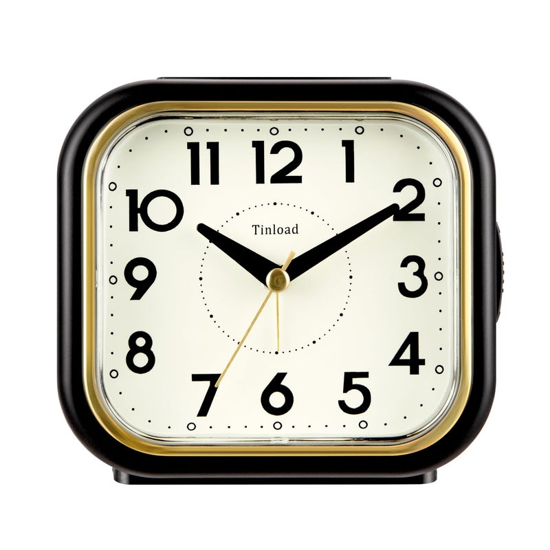 Tinload 4.3" Retro Analog Alarm Clock â€¢ Silent Non Ticking â€¢ Gentle Wake â€¢ Beep Sounds â€¢ Increasing Volume â€¢ Battery Operated Snooze and Lighted on Demand â€¢ Retro Black - Image 1