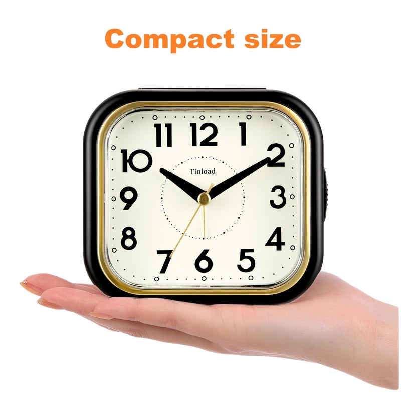 Tinload 4.3" Retro Analog Alarm Clock â€¢ Silent Non Ticking â€¢ Gentle Wake â€¢ Beep Sounds â€¢ Increasing Volume â€¢ Battery Operated Snooze and Lighted on Demand â€¢ Retro Black - Image 3