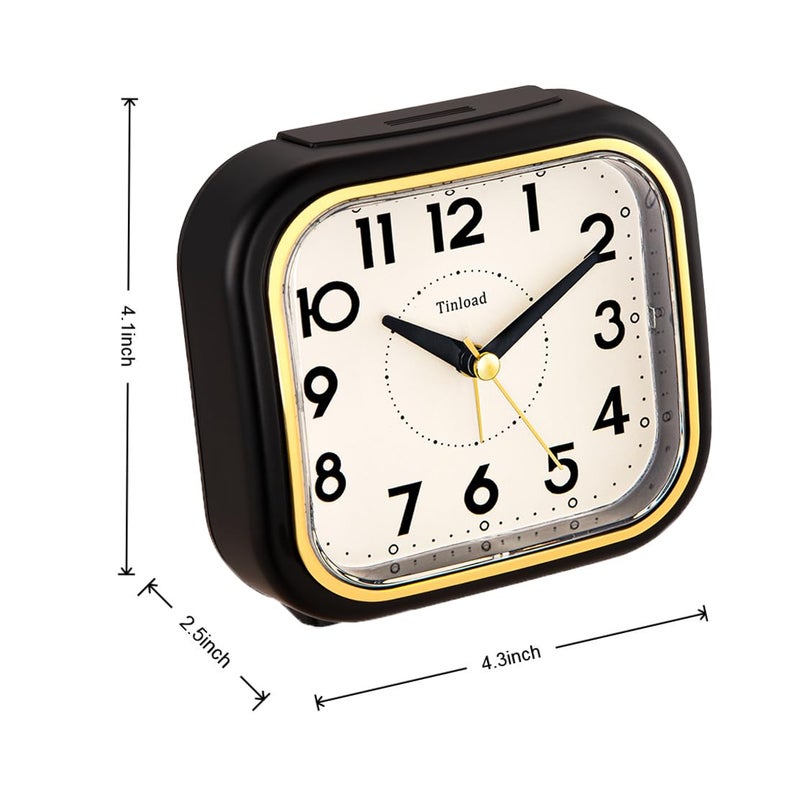 Tinload 4.3" Retro Analog Alarm Clock â€¢ Silent Non Ticking â€¢ Gentle Wake â€¢ Beep Sounds â€¢ Increasing Volume â€¢ Battery Operated Snooze and Lighted on Demand â€¢ Retro Black - Image 4