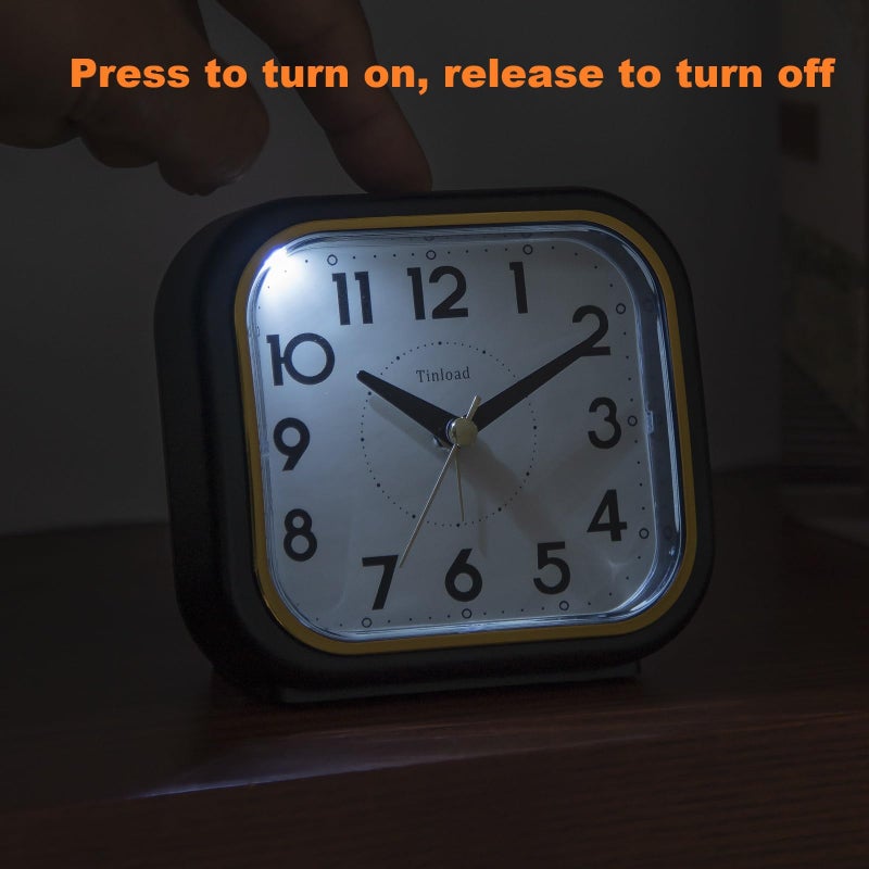 Tinload 4.3" Retro Analog Alarm Clock â€¢ Silent Non Ticking â€¢ Gentle Wake â€¢ Beep Sounds â€¢ Increasing Volume â€¢ Battery Operated Snooze and Lighted on Demand â€¢ Retro Black - Image 5