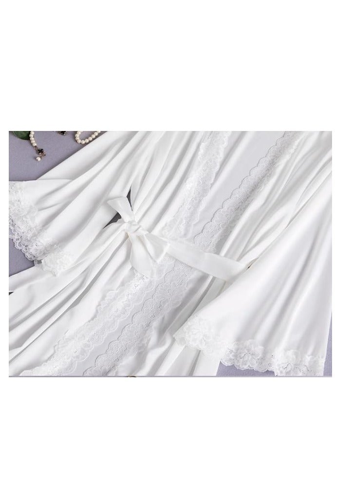 Lce Silk Sleepwear Three Piece Set With Lace Edge Suspender, Sleepwear For Home Use - Image 4