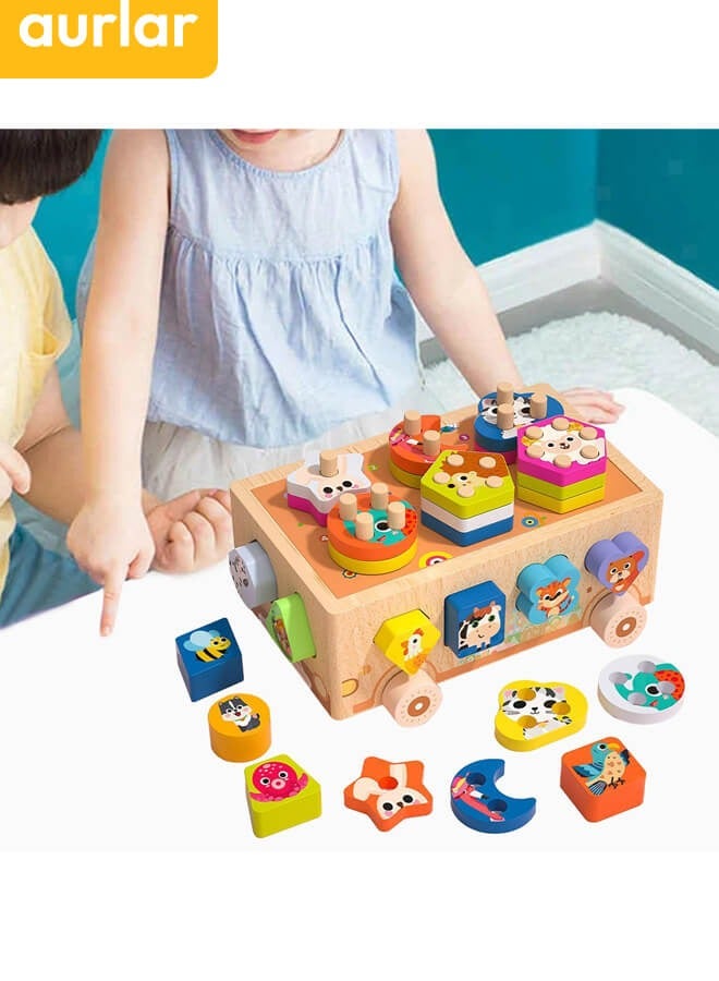 Aurlar Montessori Wooden Shape Sorter Car - Interactive Educational Toy for Toddlers 2-5, Fine Motor Skills and Cognitive Development, Perfect Gift for Boys & Girls - Image 1