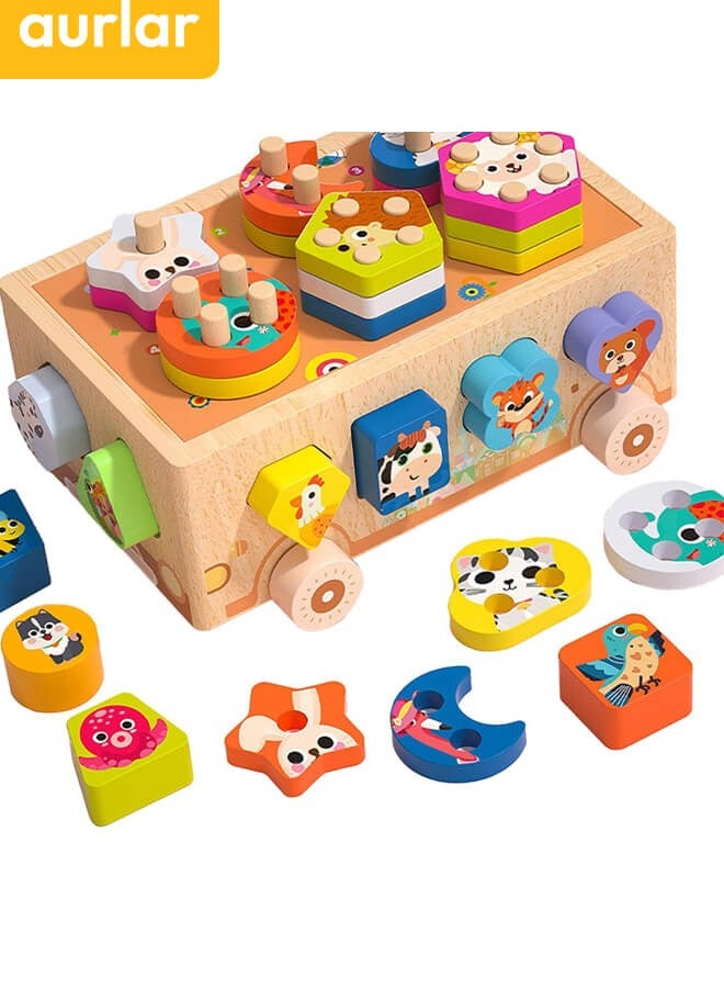 Aurlar Montessori Wooden Shape Sorter Car - Interactive Educational Toy for Toddlers 2-5, Fine Motor Skills and Cognitive Development, Perfect Gift for Boys & Girls - Image 3