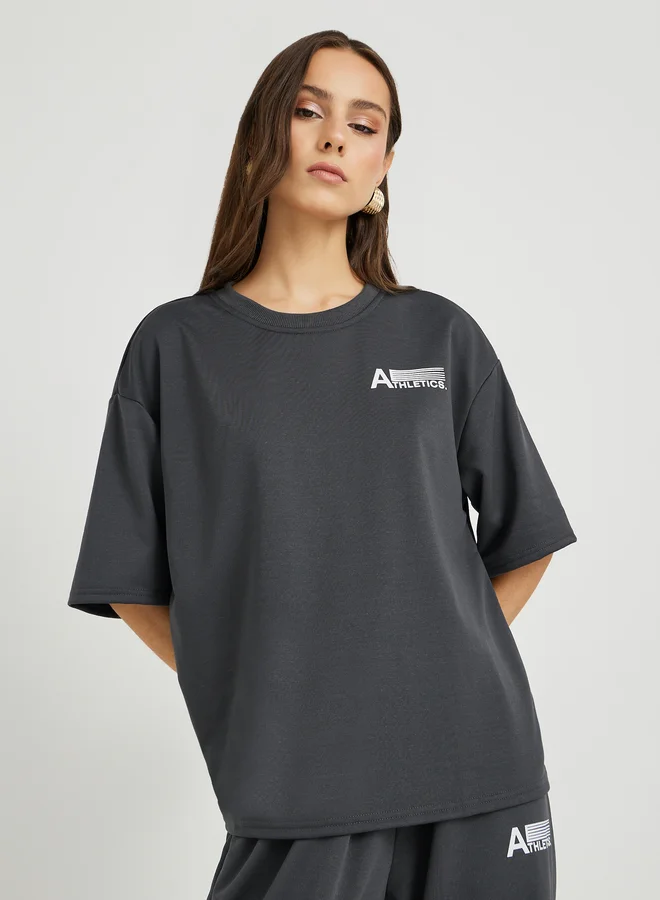 Styli Styli Typography Printed Short Sleeve T-Shirt and Joggers Co-Ords