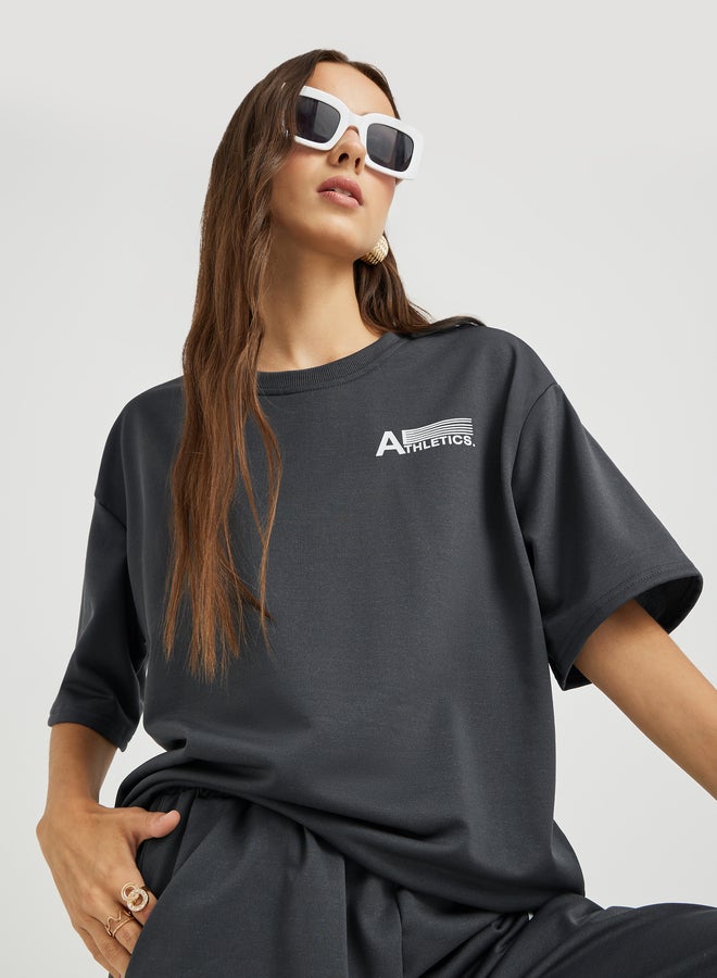 Styli Styli Typography Printed Short Sleeve T-Shirt and Joggers Co-Ords  - Image 1
