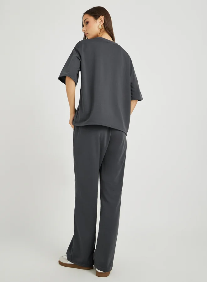 Styli Styli Typography Printed Short Sleeve T-Shirt and Joggers Co-Ords