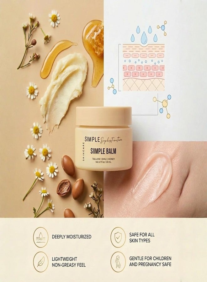 Simple Sophistication Tallow Emu Honey Balm | Nourishing Face & Body Moisturizer with Manuka Honey & Emu Oil, Non-Greasy Natural Skincare (Simple Balm with Chamomile + Red fruit - Image 2