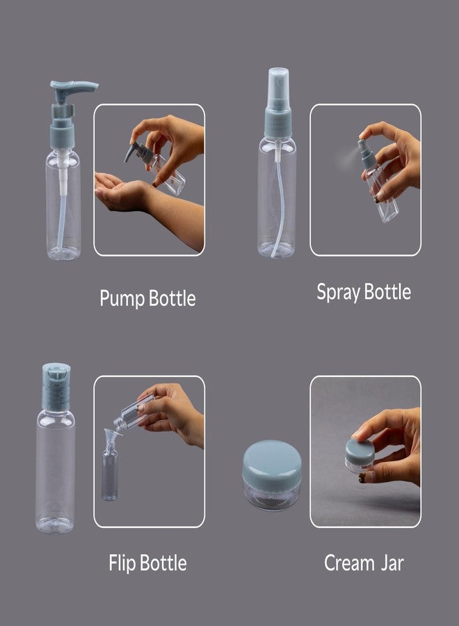 BRAVIK 9 in 1 Travel Bottles Kit Refillable Toiletry Containers Set for Lotion, Shampoo, Cream, Soap Leak Proof Cosmetic Containers, (Cadet Gray) - Image 3