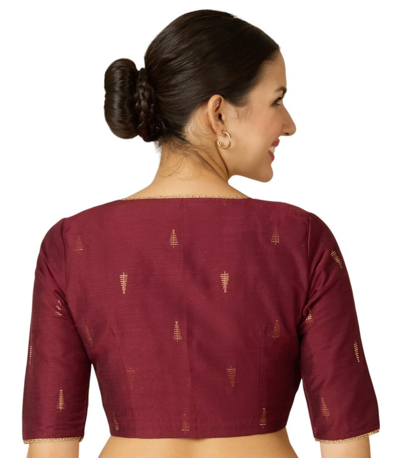 Studio Shringaar Women's Handloom Cotton Silk Readymade Saree Blouse (Maroon, 46) - Image 2