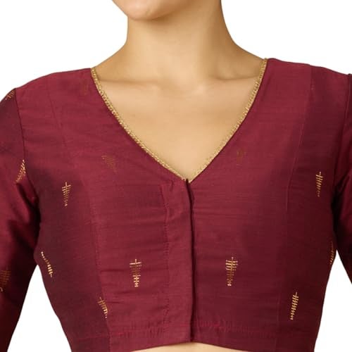 Studio Shringaar Women's Handloom Cotton Silk Readymade Saree Blouse (Maroon, 46) - Image 5