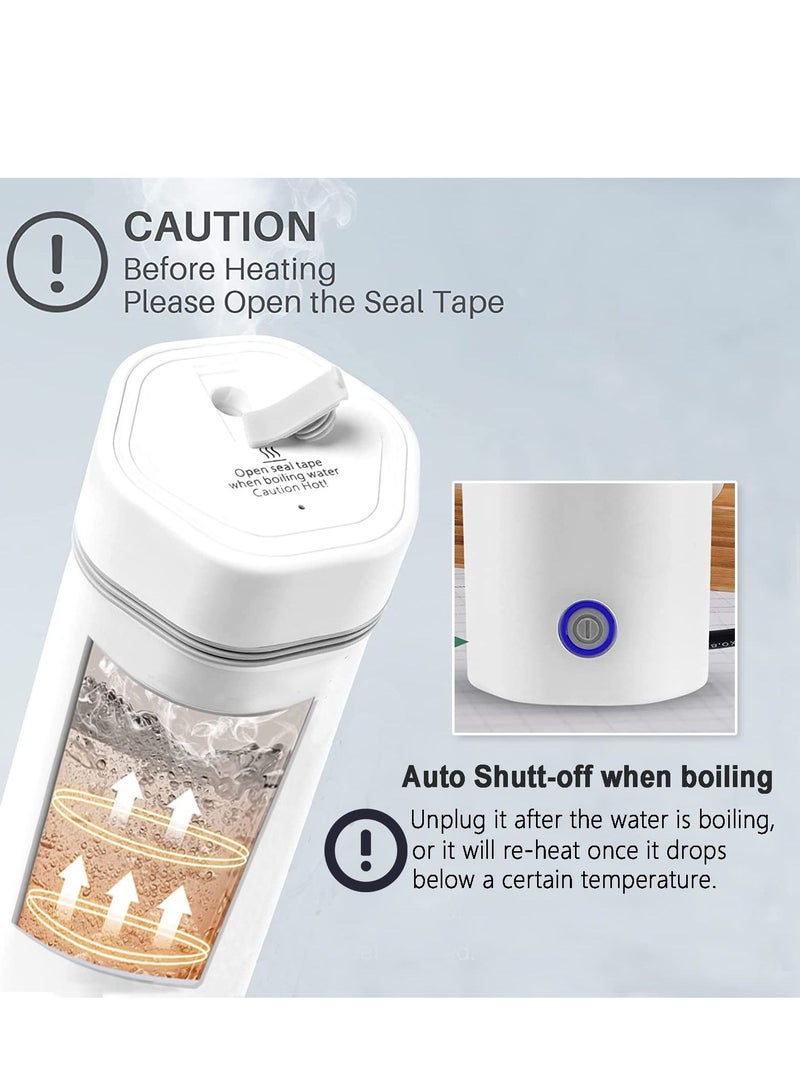 SYOSI Portable Electric Kettle, Stainless Steel Liner Travel Electric Cup Home Mini Heating Teapot Fast Cooking Single Cup Water Heater 350ml Hot Water Bottle (White) - Image 2