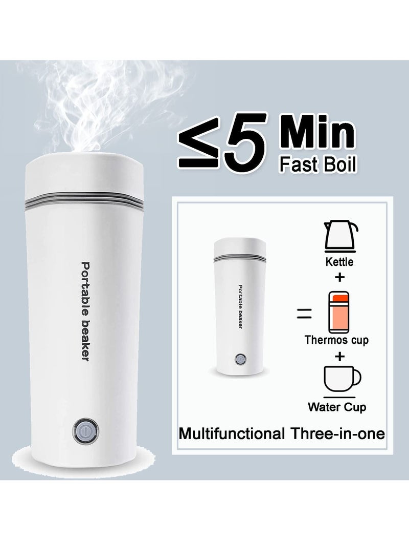 SYOSI Portable Electric Kettle, Stainless Steel Liner Travel Electric Cup Home Mini Heating Teapot Fast Cooking Single Cup Water Heater 350ml Hot Water Bottle (White) - Image 4