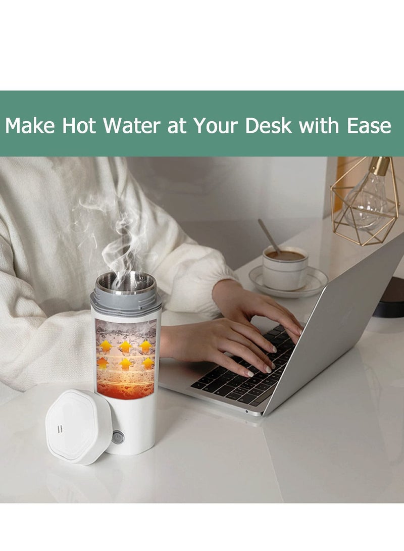 SYOSI Portable Electric Kettle, Stainless Steel Liner Travel Electric Cup Home Mini Heating Teapot Fast Cooking Single Cup Water Heater 350ml Hot Water Bottle (White) - Image 5