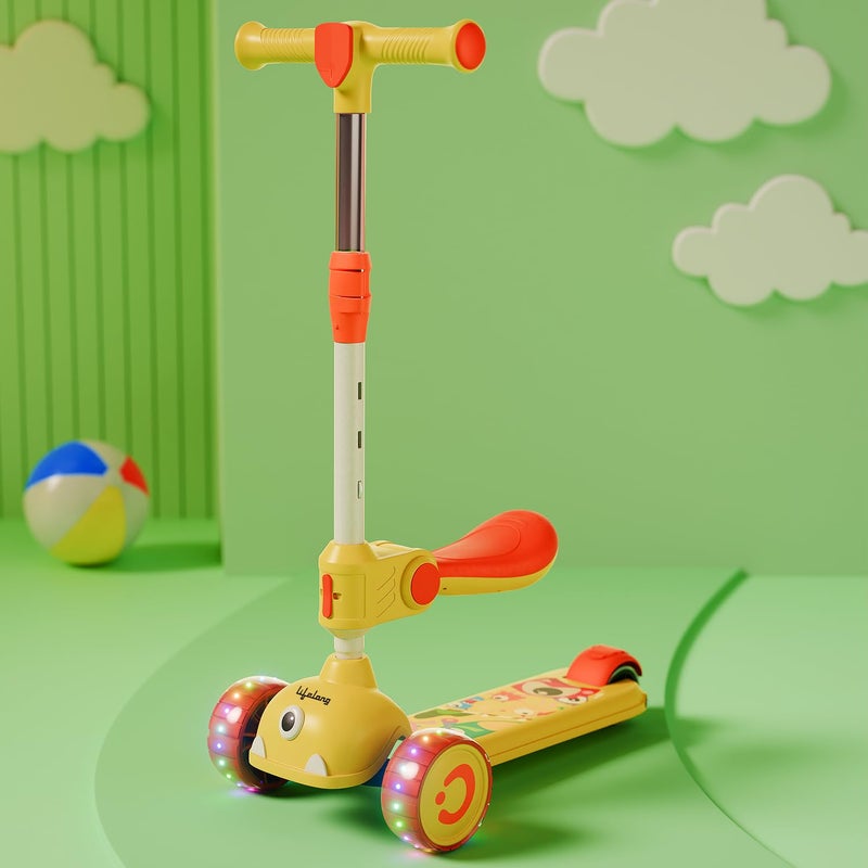 Lifelong Kids Scooter for Boys & Girls | Foldable Seat | LED PU Wheels | 4-Level Adjustable Height | BIS Certified | 50Kg Capacity | PPCP Body, Nylon Base, Aluminum Handle (Yellow & Orange) - Image 4