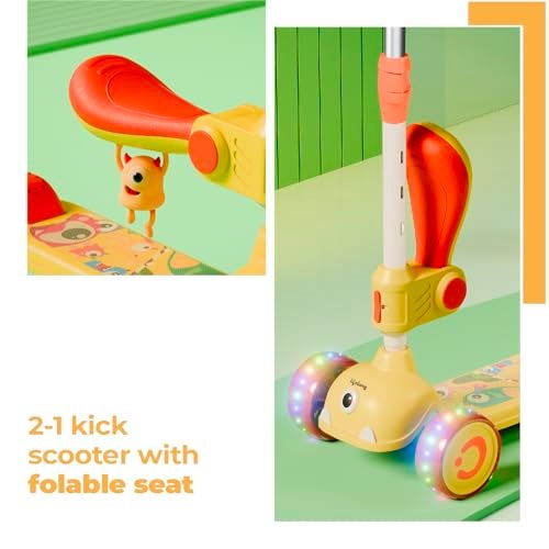 Lifelong Kids Scooter for Boys & Girls | Foldable Seat | LED PU Wheels | 4-Level Adjustable Height | BIS Certified | 50Kg Capacity | PPCP Body, Nylon Base, Aluminum Handle (Yellow & Orange) - Image 3