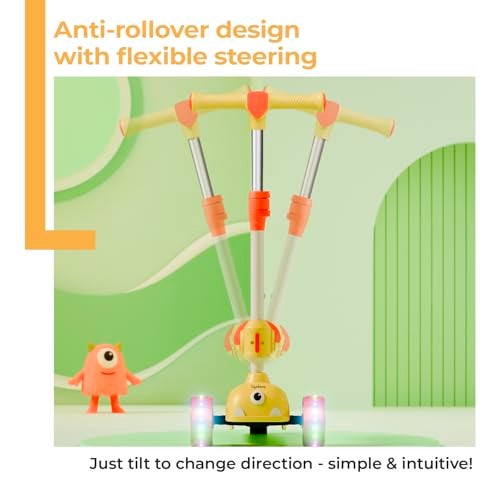 Lifelong Kids Scooter for Boys & Girls | Foldable Seat | LED PU Wheels | 4-Level Adjustable Height | BIS Certified | 50Kg Capacity | PPCP Body, Nylon Base, Aluminum Handle (Yellow & Orange) - Image 5