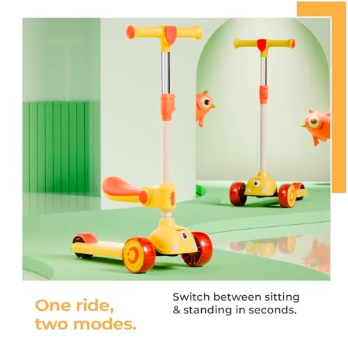 Lifelong Kids Scooter for Boys & Girls | Foldable Seat | LED PU Wheels | 4-Level Adjustable Height | BIS Certified | 50Kg Capacity | PPCP Body, Nylon Base, Aluminum Handle (Yellow & Orange) - Image 2