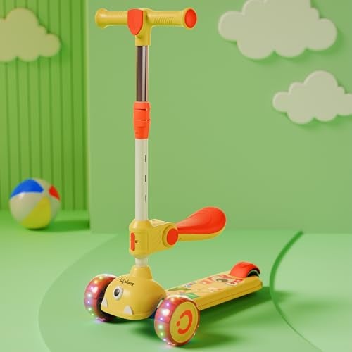 Lifelong Kids Scooter for Boys & Girls | Foldable Seat | LED PU Wheels | 4-Level Adjustable Height | BIS Certified | 50Kg Capacity | PPCP Body, Nylon Base, Aluminum Handle (Yellow & Orange) - Image 1