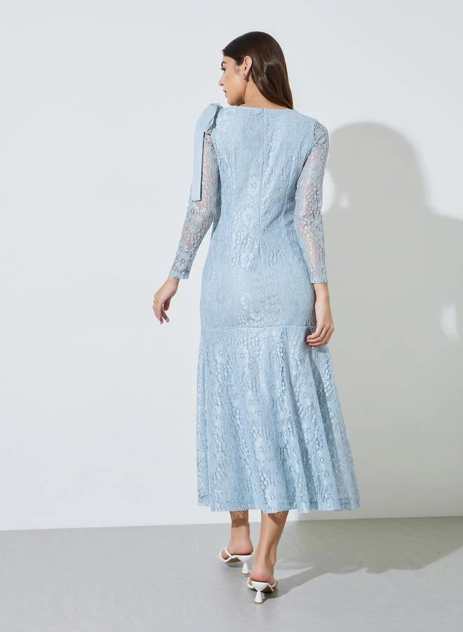 Styli sky blue Light Blue Lace Mermaid Hem Maxi Dress for Women | Best Price UAE