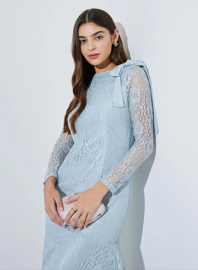 Styli Light Blue Lace Mermaid Hem Maxi Dress