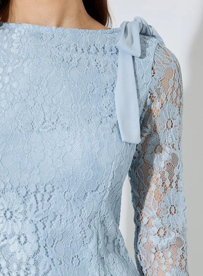 Styli sky blue Light Blue Lace Mermaid Hem Maxi Dress for Women | Best Price UAE