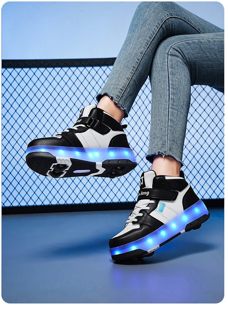 Loquat USB Charging LED Flash Walking Shoes Boys And Girls Children Roller Skates Black - Image 1