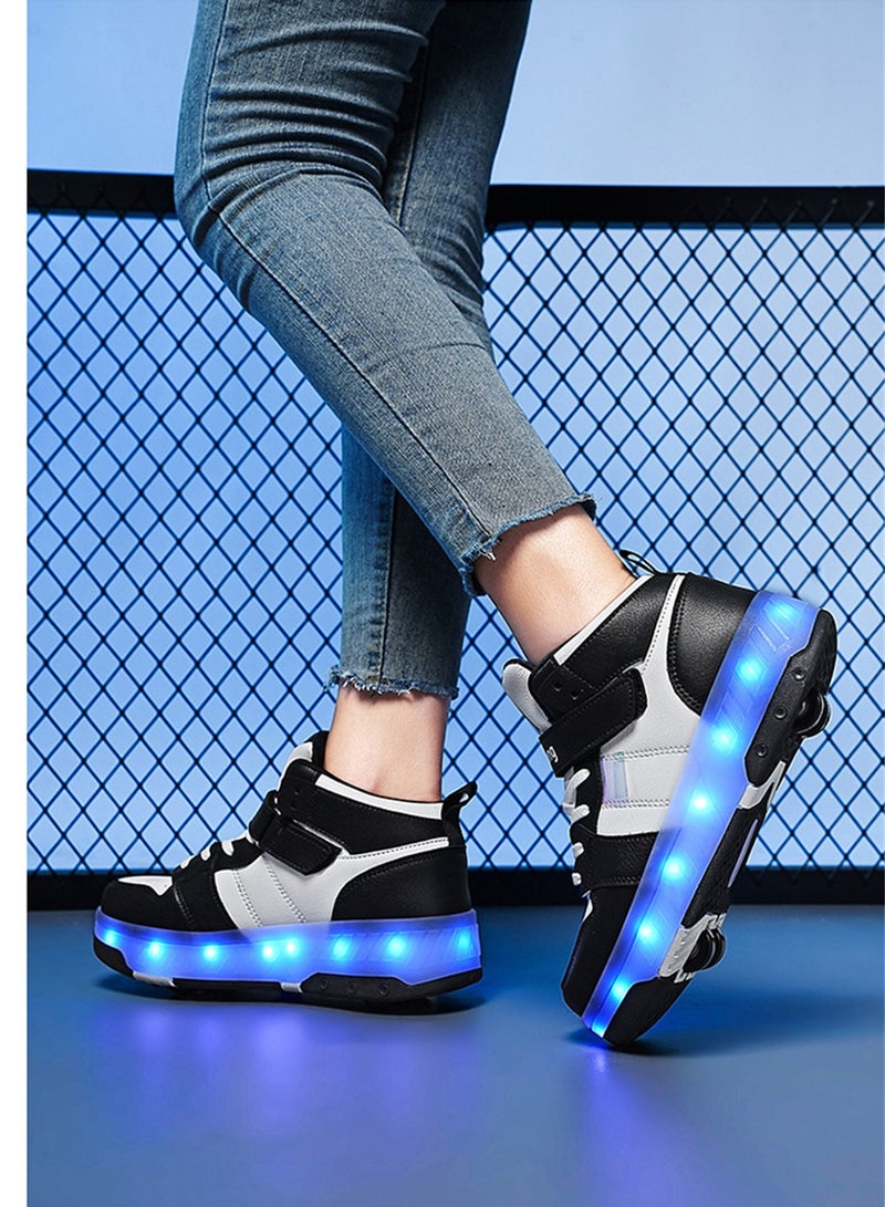 Loquat USB Charging LED Flash Walking Shoes Boys And Girls Children Roller Skates Black - Image 3