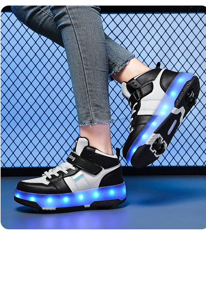 Loquat USB Charging LED Flash Walking Shoes Boys And Girls Children Roller Skates Black - Image 2