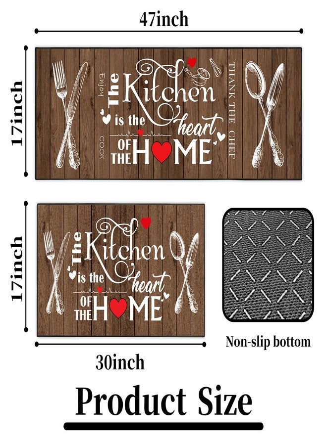 JWXCBIM 2 Piece Farmhouse Kitchen Rug Set, Brown and White Rustic Vintage Style Theme Decor Kitchen Rugs, Absorbent Washable Floor Mats, Home Indoor Runner Carpet 17x30+17x47 Inches - Image 4
