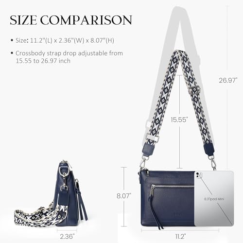 befen Genuine Leather Crossbody Bags for Women, Small Soft Leather Shoulder Bag, Women's Cross body, Navy Blue Crossover Body Handbags Purses with Adjustable Wide Guitar Strap - Image 4