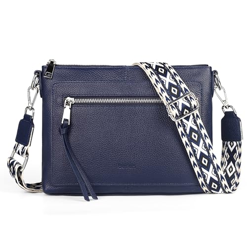 befen Genuine Leather Crossbody Bags for Women, Small Soft Leather Shoulder Bag, Women's Cross body, Navy Blue Crossover Body Handbags Purses with Adjustable Wide Guitar Strap - Image 1