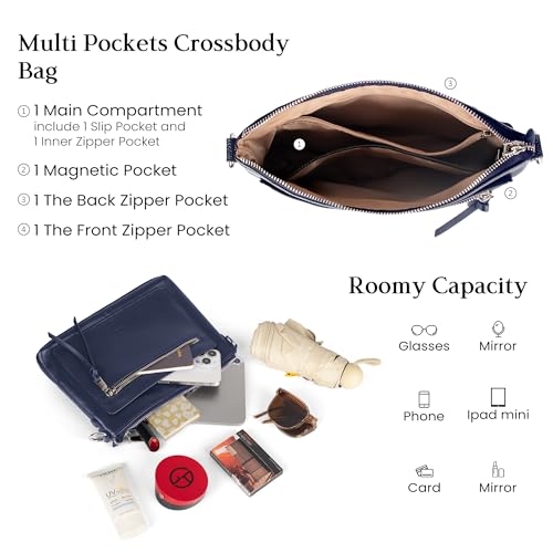 befen Genuine Leather Crossbody Bags for Women, Small Soft Leather Shoulder Bag, Women's Cross body, Navy Blue Crossover Body Handbags Purses with Adjustable Wide Guitar Strap - Image 3