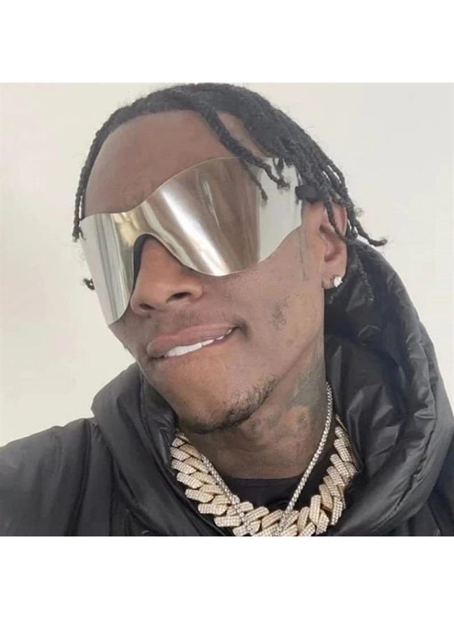 FEISEDY Oversized Rimless Y2K Sunglasses Women Men Futuristic One Pieces Wrap Around Big Shades B9093  - Image 4